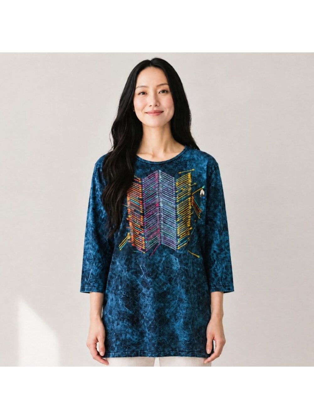 Sabaku Artwear Womens XL Arrow Graphic Top Blue Mineral Wash Nancy Lenches
